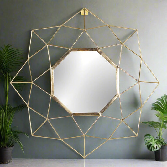 Gold Geometric star shaped brass mirror 