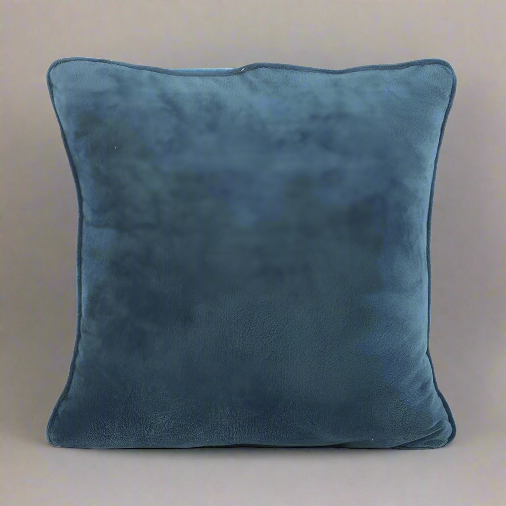 Square cushion with a velvety midnight blue reverse -plain