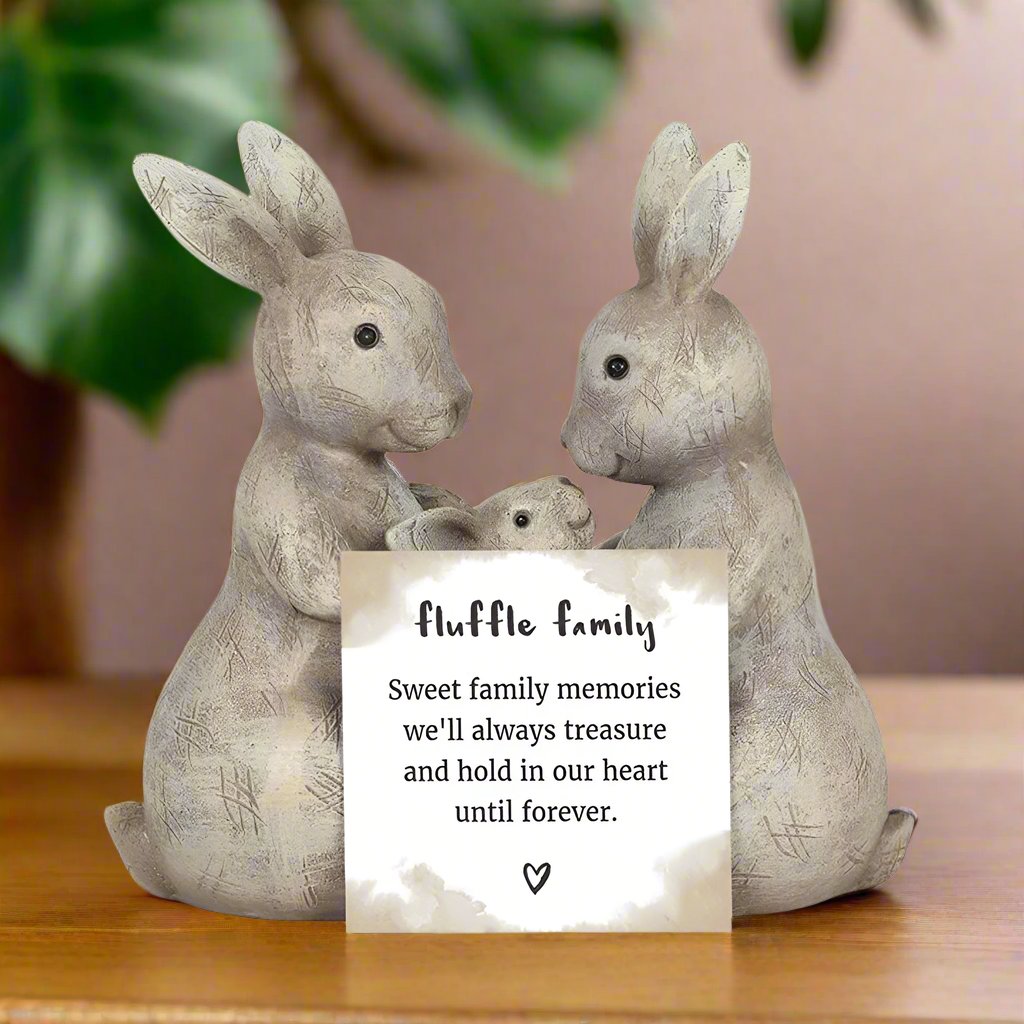 three bunnies ornament with fluffle family sentiment