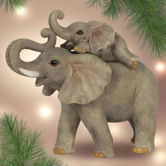 mother and baby elephant ornament playing together